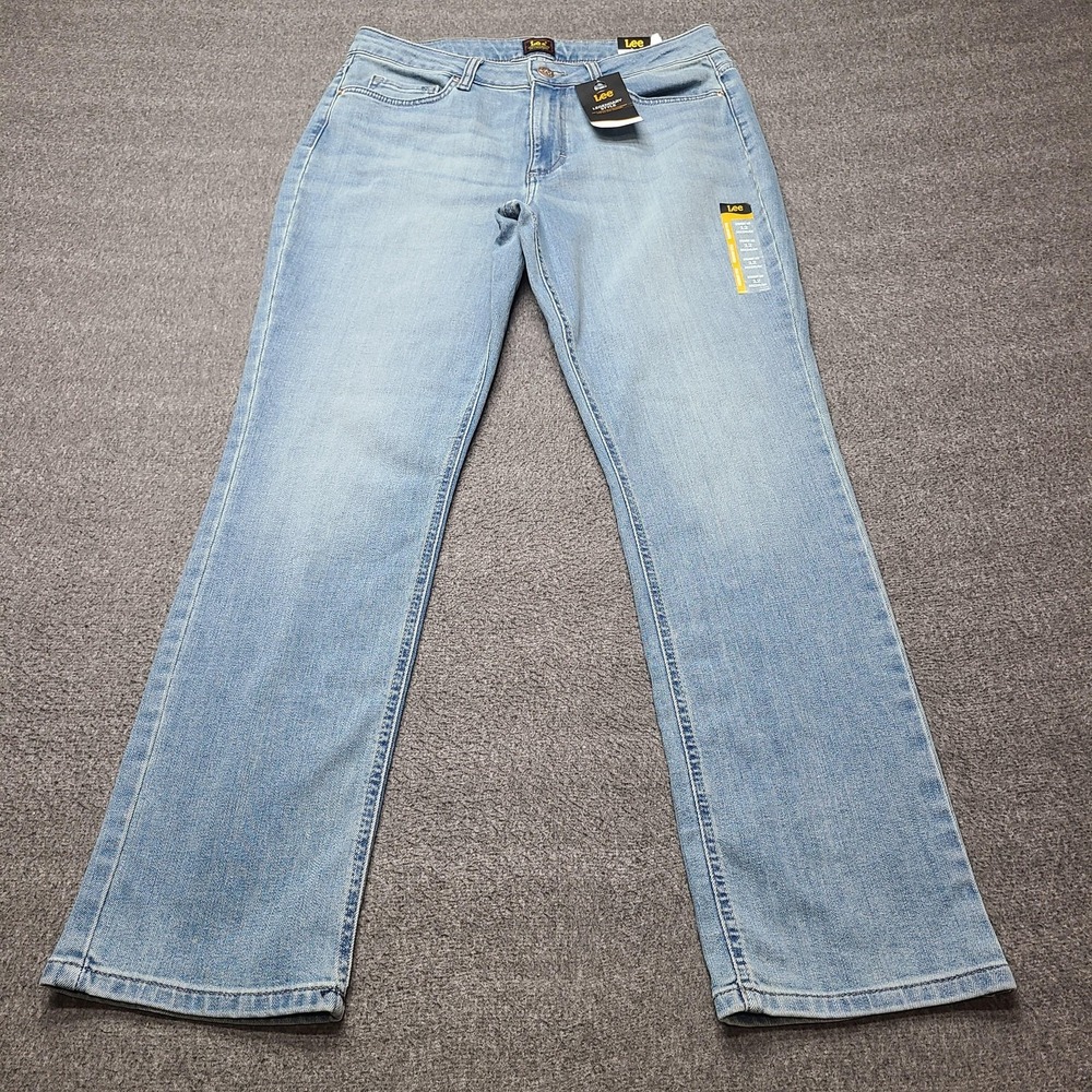 Lee Jeans Womens 12 Medium Blue Straight Leg Legendary Style Stretch Denim Pants